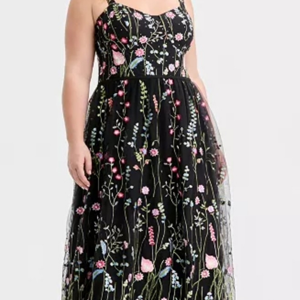 City Studio Black Maxi Dress with Floral Embroidery